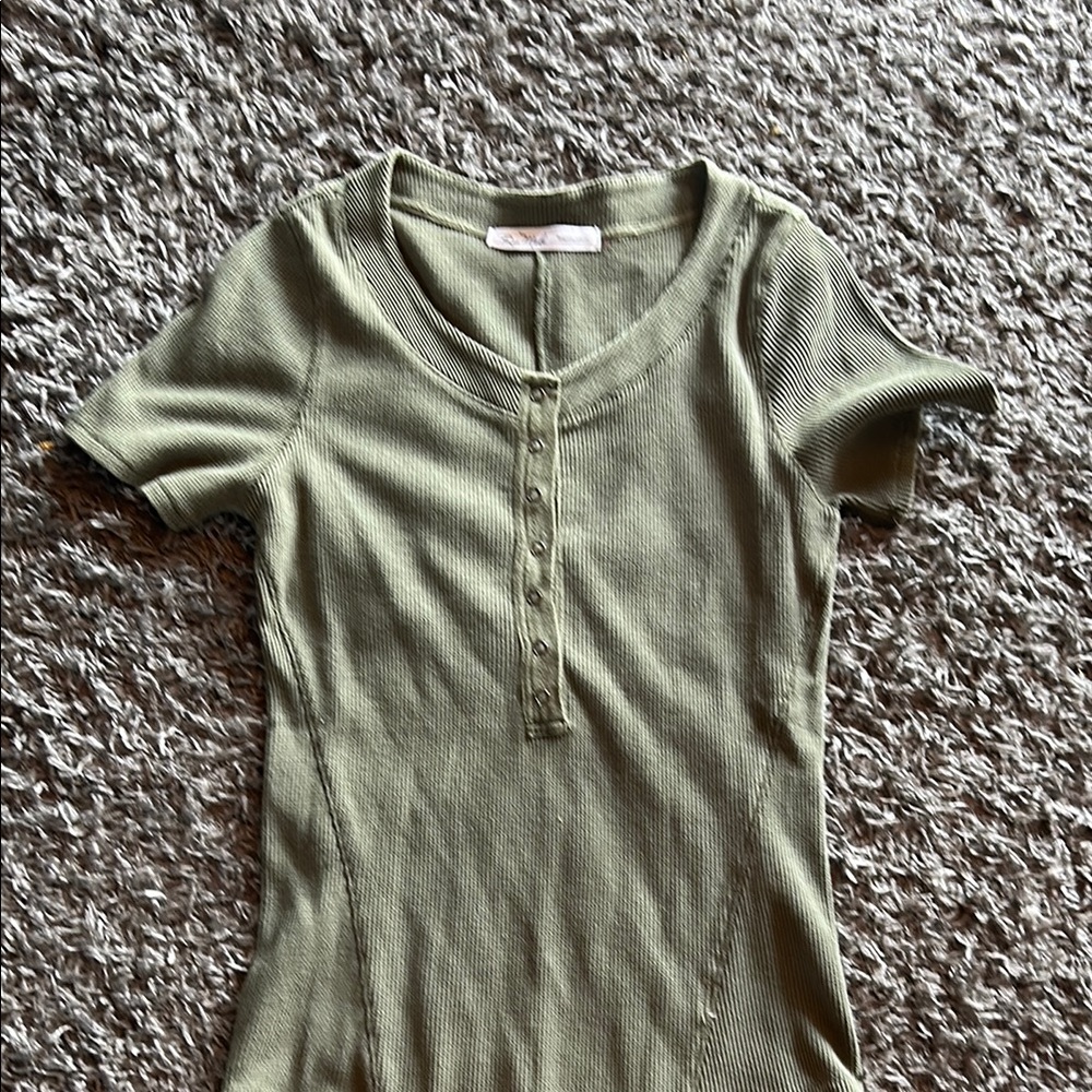 Green Fitted Ribbed Polo T-Shirt